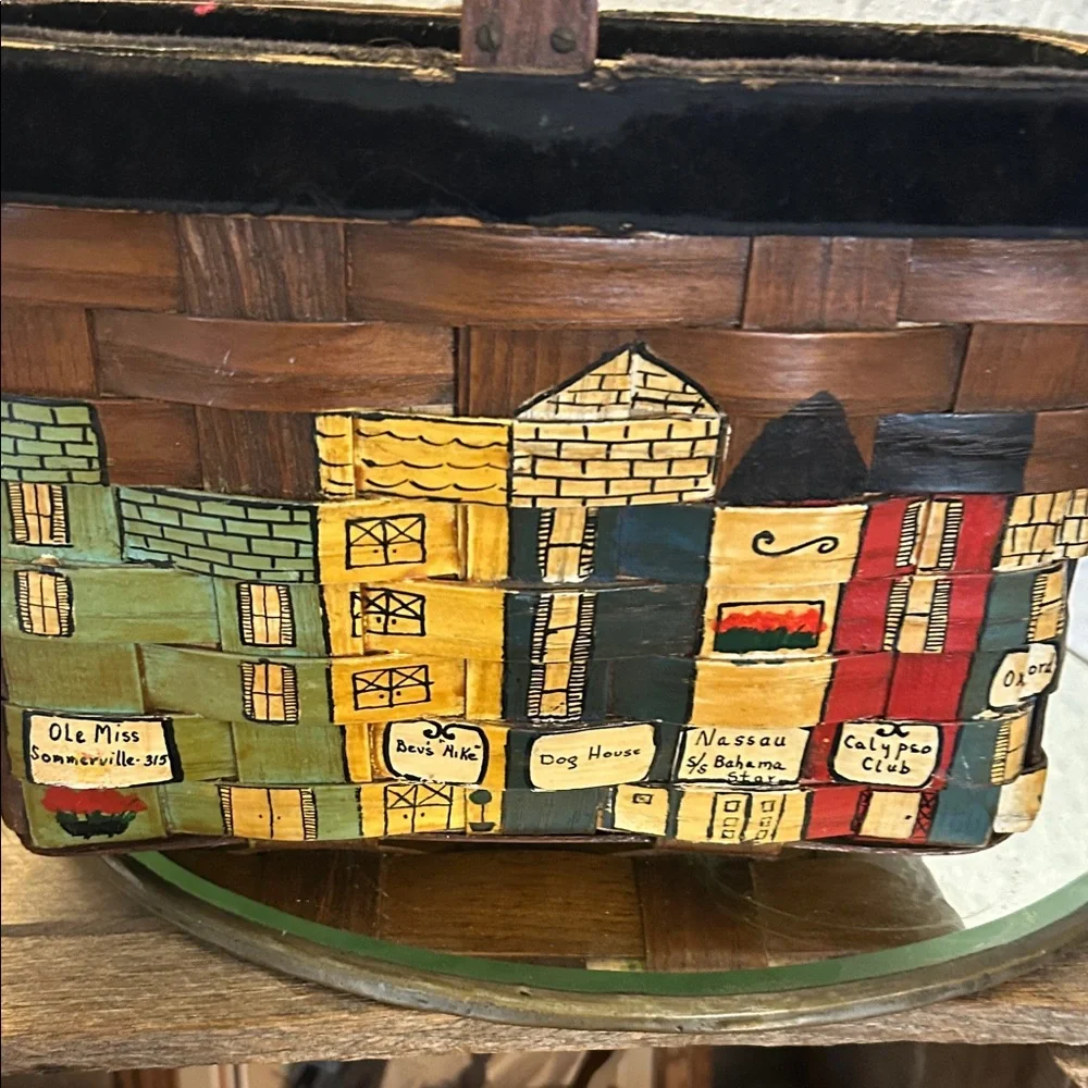 Handcrafted  Caro Nan Village Scene Basket repurposed